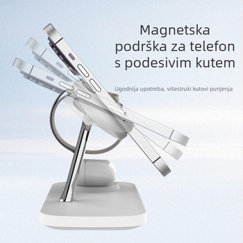 3-u-1 magnetski bežični punjač za iPhone 15, brzo punjenje, PD protokol, max 15W, ukupno 25W, kompatibilan sa Samsung uređajima i pametnim satovima