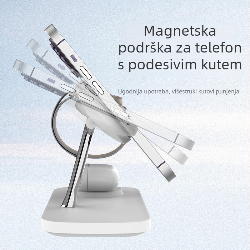 3-u-1 magnetski bežični punjač za iPhone 15, brzo punjenje, PD protokol, max 15W, ukupno 25W, kompatibilan sa Samsung uređajima i pametnim satovima