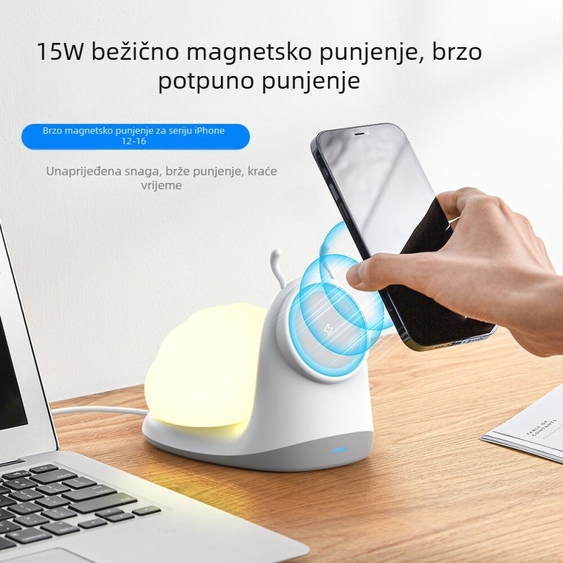 Magnetska bežična stanica za punjenje s lampom u obliku puža - QC 3.0, 9V/3A, 15W, držač za punjenje