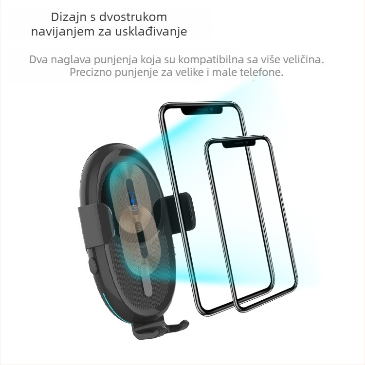 20W bežični auto punjač s dvostrukom zavojnicom i držačem za telefon