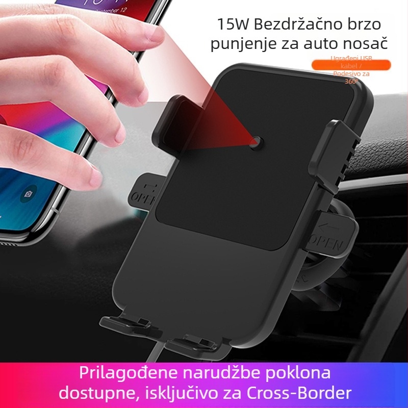 Mamelon 15W Qi bežični auto punjač sa držačem za ventilaciju, brzo punjenje, USB kabel uključen