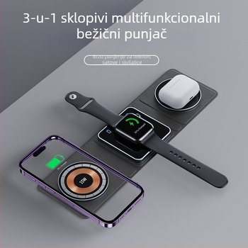 MagSafe magnetski bežični punjač, tri u jednom, sklopivi prijenosni brzi punjač za iPhone i Apple Watch, ulaz 15V, izlaz 1.5A, struja punjenja 1500mA, litijeva baterija