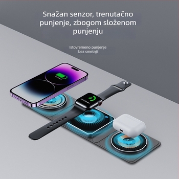 MagSafe magnetski bežični punjač, tri u jednom, sklopivi prijenosni brzi punjač za iPhone i Apple Watch, ulaz 15V, izlaz 1.5A, struja punjenja 1500mA, litijeva baterija