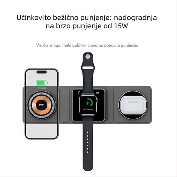 MagSafe magnetski bežični punjač, tri u jednom, sklopivi prijenosni brzi punjač za iPhone i Apple Watch, ulaz 15V, izlaz 1.5A, struja punjenja 1500mA, litijeva baterija