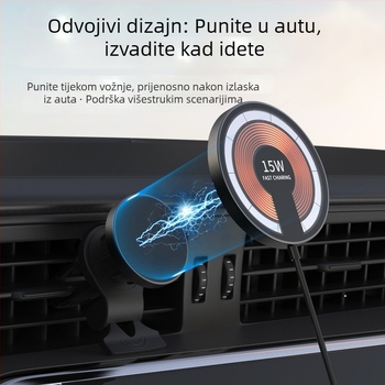 YP Odvojivi bežični auto punjač s MagSafe – 2-u-1 prozirni magnetski držač za telefon i navigaciju, 15W QC2.0, 2A, model T09