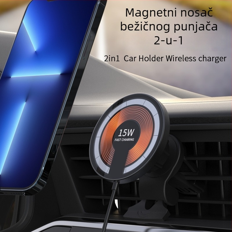 YP Odvojivi bežični auto punjač s MagSafe – 2-u-1 prozirni magnetski držač za telefon i navigaciju, 15W QC2.0, 2A, model T09