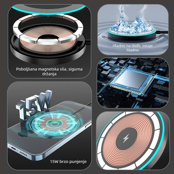 Bežični magnetski punjač za iPhone s pulsirajućom svjetlošću — 15W PD, 1.67A