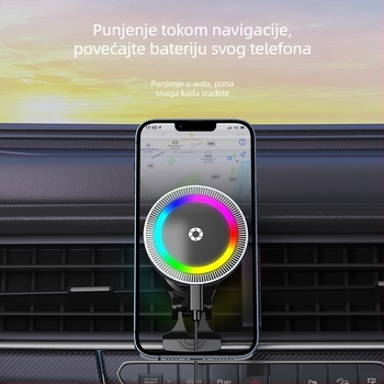 Bežični auto punjač za iPhone s magnetskim držačem, držač od aluminijske legure, 15W max, QC3.0, ulaz 9V/1.6A