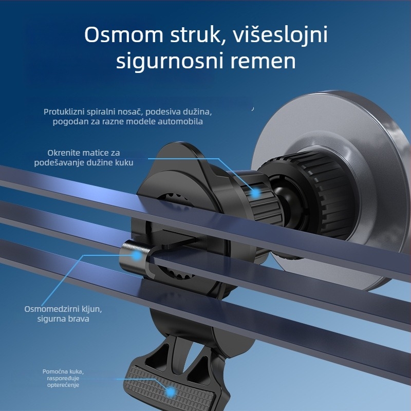 Bežični auto punjač za iPhone s magnetskim držačem, držač od aluminijske legure, 15W max, QC3.0, ulaz 9V/1.6A