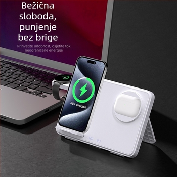 3-u-1 bežični punjač za iPhone, Apple Watch i AirPods - ukupna snaga 33W, dvostruko 15W punjenje za telefone, 2,5W za slušalice, QC3.0, magnetno punjenje