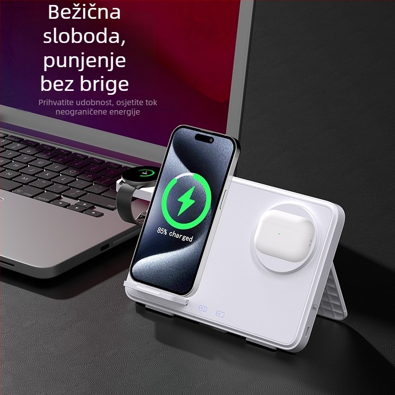 3-u-1 bežični punjač za iPhone, Apple Watch i AirPods - ukupna snaga 33W, dvostruko 15W punjenje za telefone, 2,5W za slušalice, QC3.0, magnetno punjenje