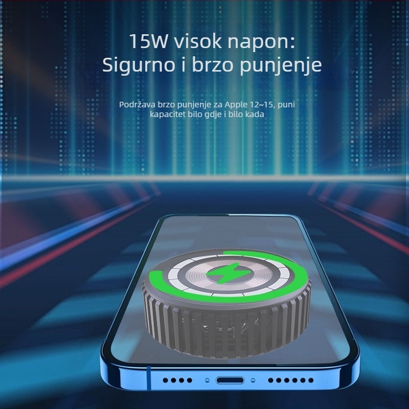 Magnetski bežični punjač s integriranim hlađenjem, PD punjenje, do 15W, za Apple MagSafe