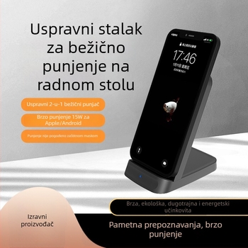 Prilagođeni stolni vertikalni bežični punjač 15W, dvostruka zavojnica, stolni stalk, dva u jednom, model M10