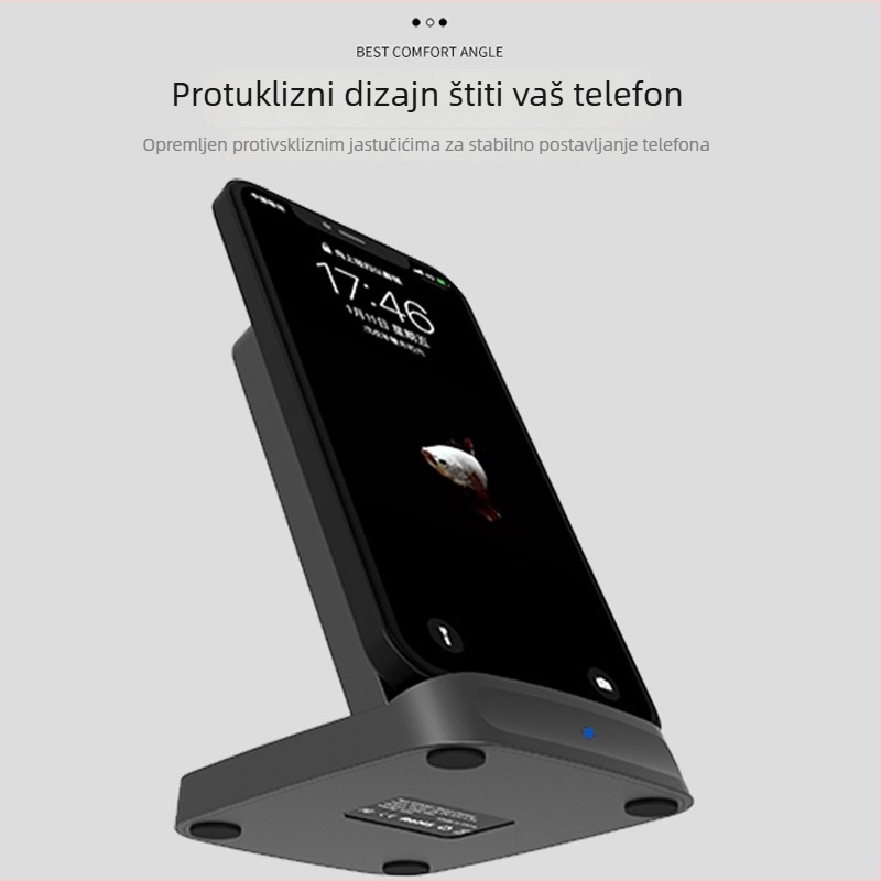 Prilagođeni stolni vertikalni bežični punjač 15W, dvostruka zavojnica, stolni stalk, dva u jednom, model M10