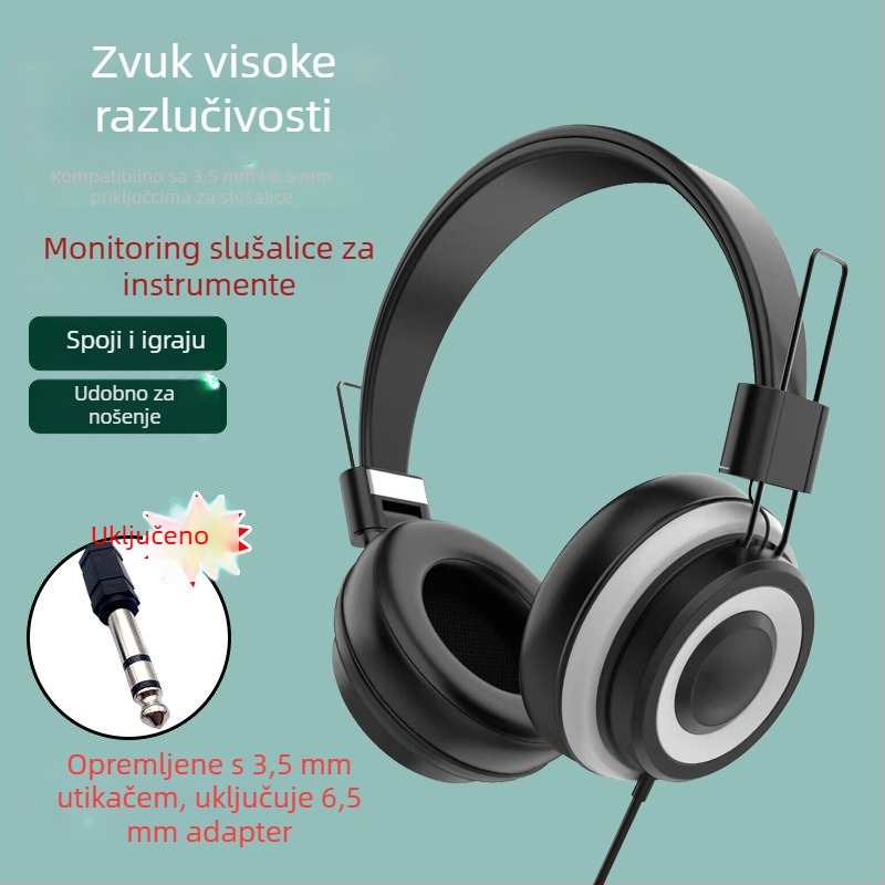 Žične slušalice za nadzor za glazbene instrumente, 40 mm zvučnici, frekvencijski raspon 20–20000 Hz, 3,5/6,3 mm priključak, kabel 1,5 m, bez mikrofona