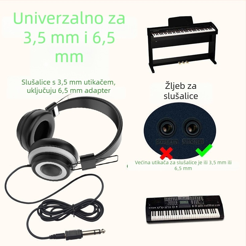 Žične slušalice za nadzor za glazbene instrumente, 40 mm zvučnici, frekvencijski raspon 20–20000 Hz, 3,5/6,3 mm priključak, kabel 1,5 m, bez mikrofona