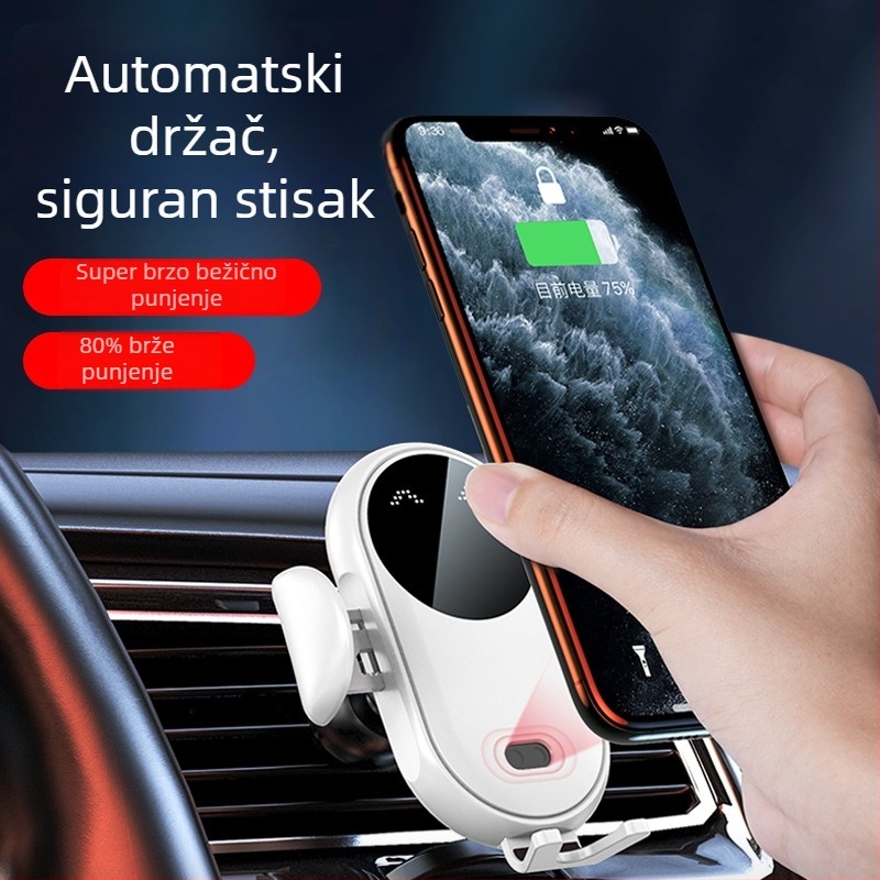 JJT Auto bežični punjač s magnetskim držačem za telefon i infracrvenim senzorom – 25W QC3.0 brzo punjenje