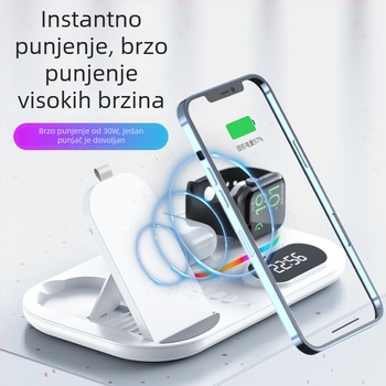 Xjcx Xiajiang Innovation 3-u-1 bežični punjač za Apple iPhone i Apple Watch Series 1–7 – baza 30W, magnetsko punjenje, digitalni prikaz, Type-C, QC4.0