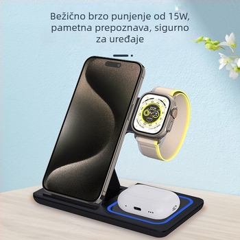 3-u-1 bežični punjač – vertikalna stolna podrška, Qi 3.0, magnetsko punjenje, 15W maksimalno, 2A izlaz