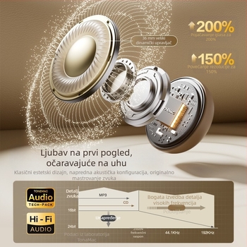 Preko ušiju Bluetooth slušalice s aktivnim ANC-om, stereo zvuk, domet 10 m, Bluetooth 5.3, trajanje baterije preko 8 sati, 360° surround zvuk