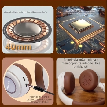 Preko ušiju Bluetooth slušalice s aktivnim ANC-om, stereo zvuk, domet 10 m, Bluetooth 5.3, trajanje baterije preko 8 sati, 360° surround zvuk