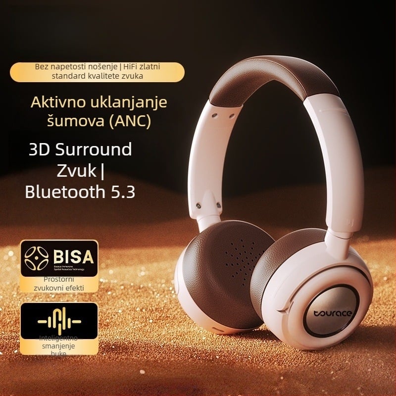 Preko ušiju Bluetooth slušalice s aktivnim ANC-om, stereo zvuk, domet 10 m, Bluetooth 5.3, trajanje baterije preko 8 sati, 360° surround zvuk