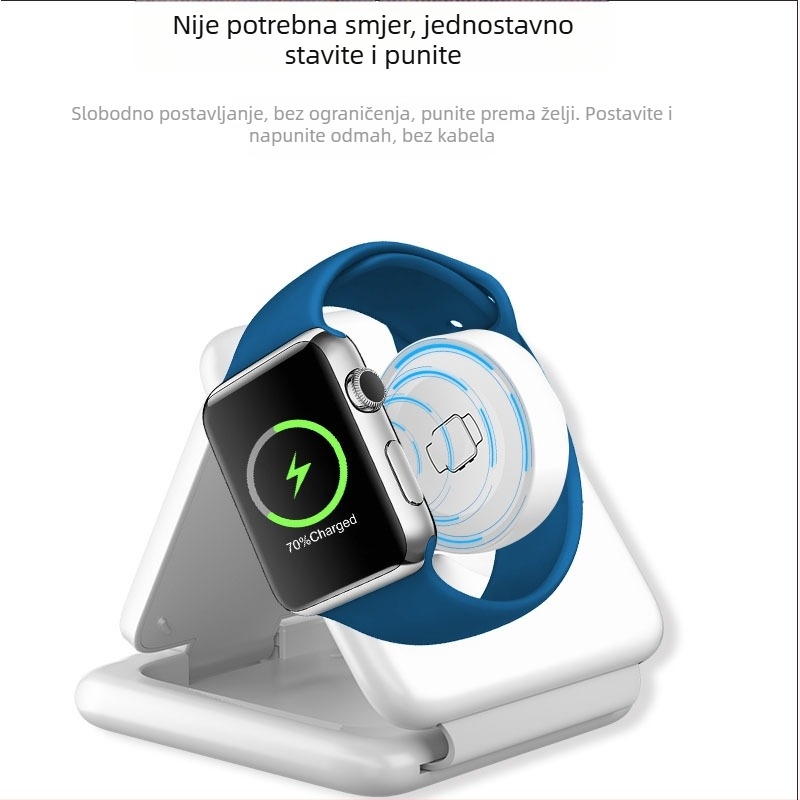 Tri u jednoj magnetsko bežično punjač-stalak s PD brzim punjenjem – za telefone, satove i slušalice – sklopivo, max 15W