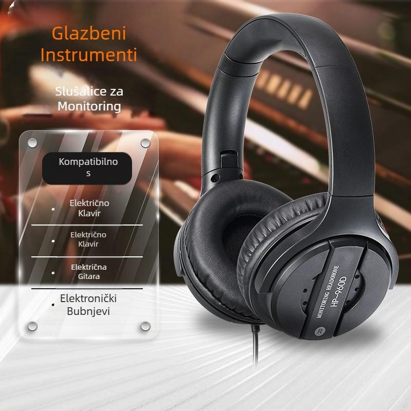 HP-960D Žične slušalice za nadzor glazbenih instrumenata, 50 mm zvučnici, 3,5 mm priključak, 2,7 m kabel, 20 Hz–20 kHz, s mikrofonom