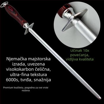 Ručni štapić za oštrenje od karbonskog čelika za nože – moderan minimalistički dizajn, tiskano logo, za mesnice
