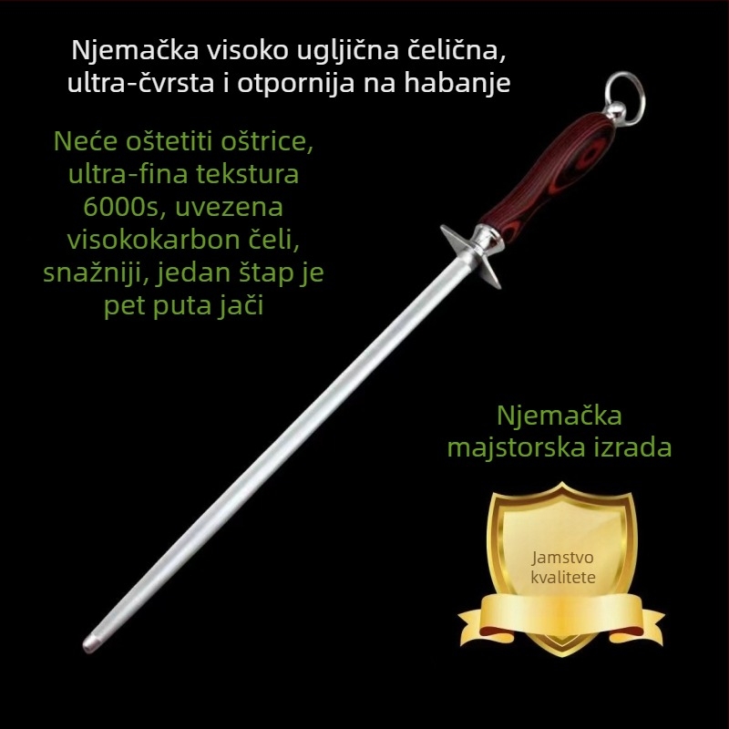 Ručni štapić za oštrenje od karbonskog čelika za nože – moderan minimalistički dizajn, tiskano logo, za mesnice