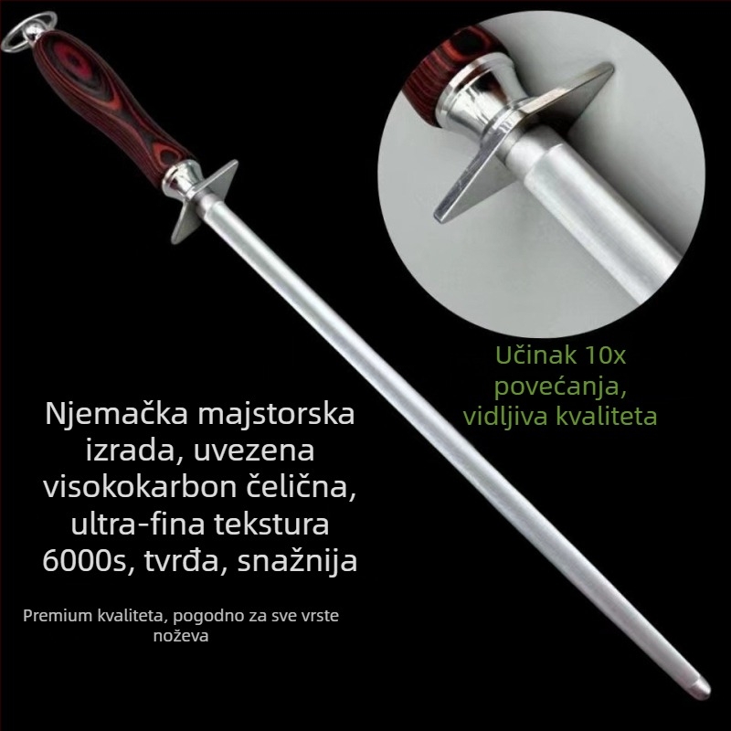 Ručni štapić za oštrenje od karbonskog čelika za nože – moderan minimalistički dizajn, tiskano logo, za mesnice