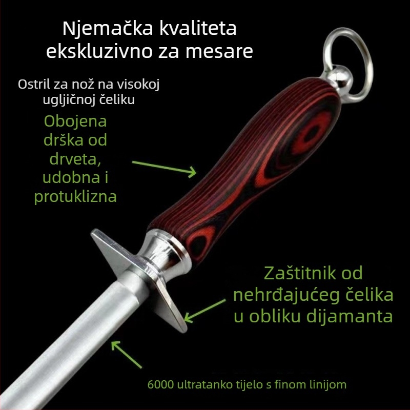 Ručni štapić za oštrenje od karbonskog čelika za nože – moderan minimalistički dizajn, tiskano logo, za mesnice