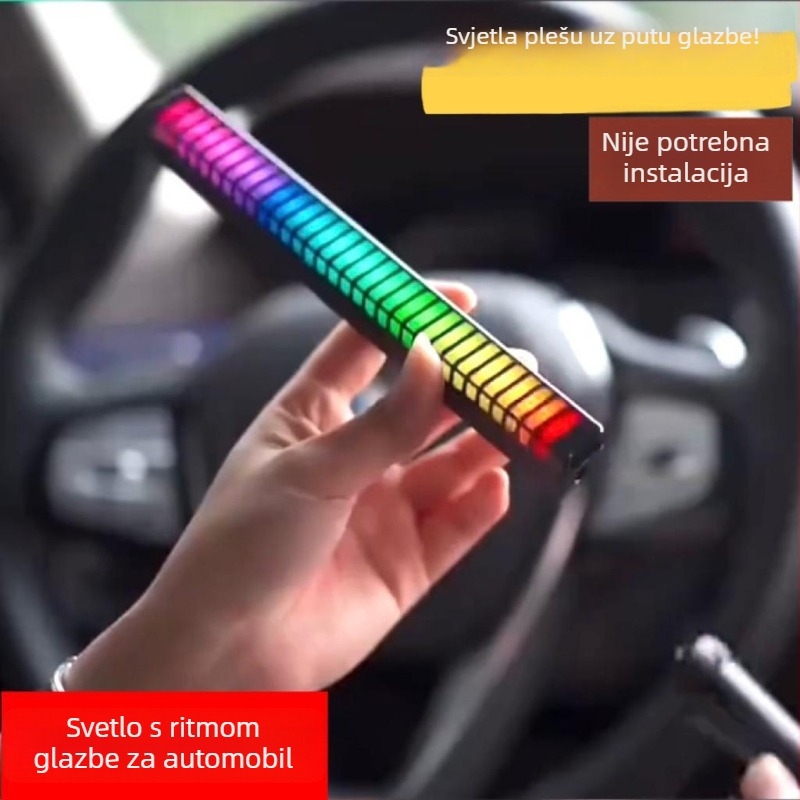 LED automobilska ambijentalna svjetiljka s upravljanjem putem aplikacije, glasovnim senzorom, ritmičko osvjetljenje, ≤36V, domet 1–3 m²