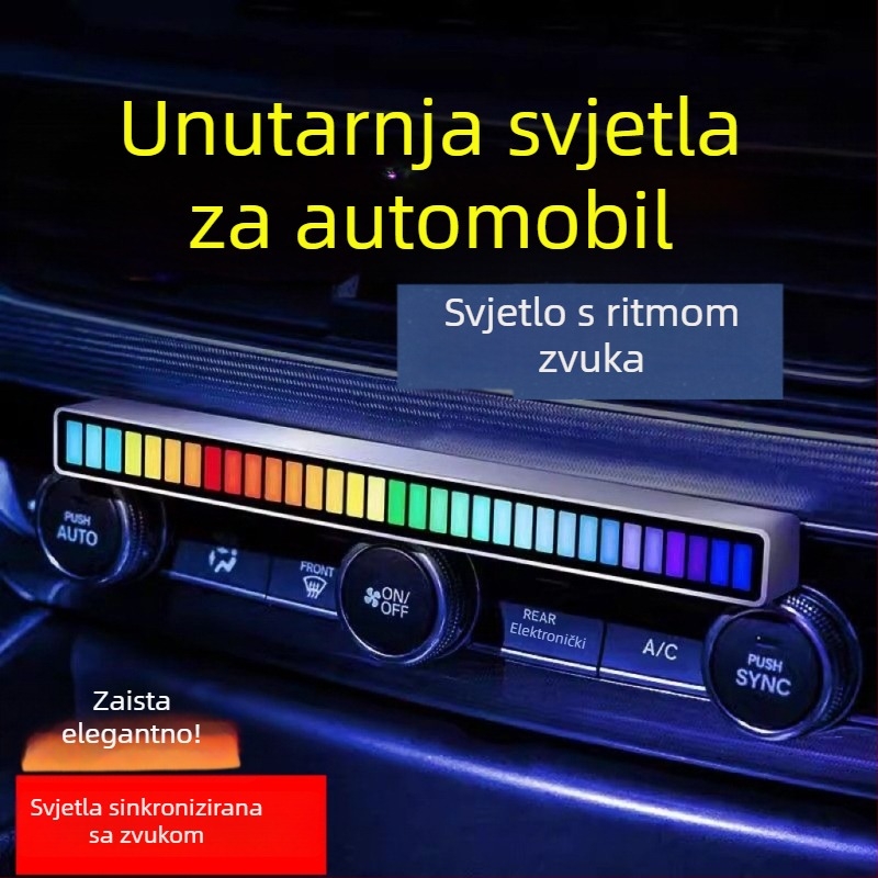 LED automobilska ambijentalna svjetiljka s upravljanjem putem aplikacije, glasovnim senzorom, ritmičko osvjetljenje, ≤36V, domet 1–3 m²