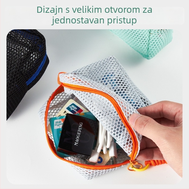 Kockasta mrežasta kozmetička torbica, prozračna – putovanja i organizacija šminke