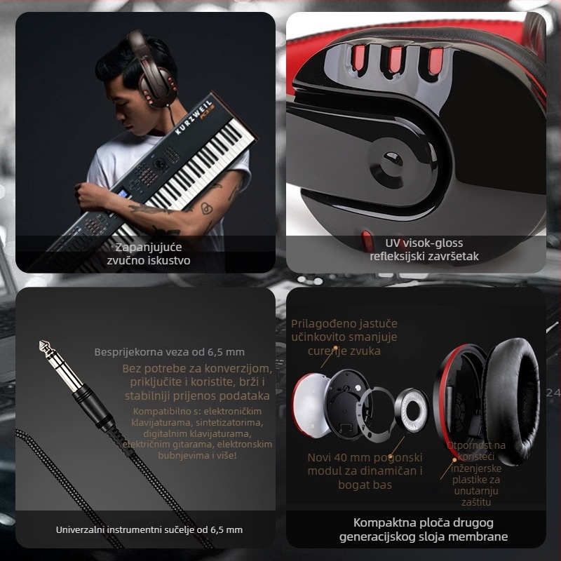 Slušalice SY808MV za klavir/instrument, 6,5 mm priključak, 32 Ω, 20–20000 Hz, kabel 1,6 m