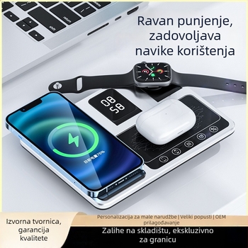 Pet u jednoj sklopivi stoja za bežično punjenje s automatskim senzorom za telefon, sat i slušalice — ABS, stolni, univerzalni