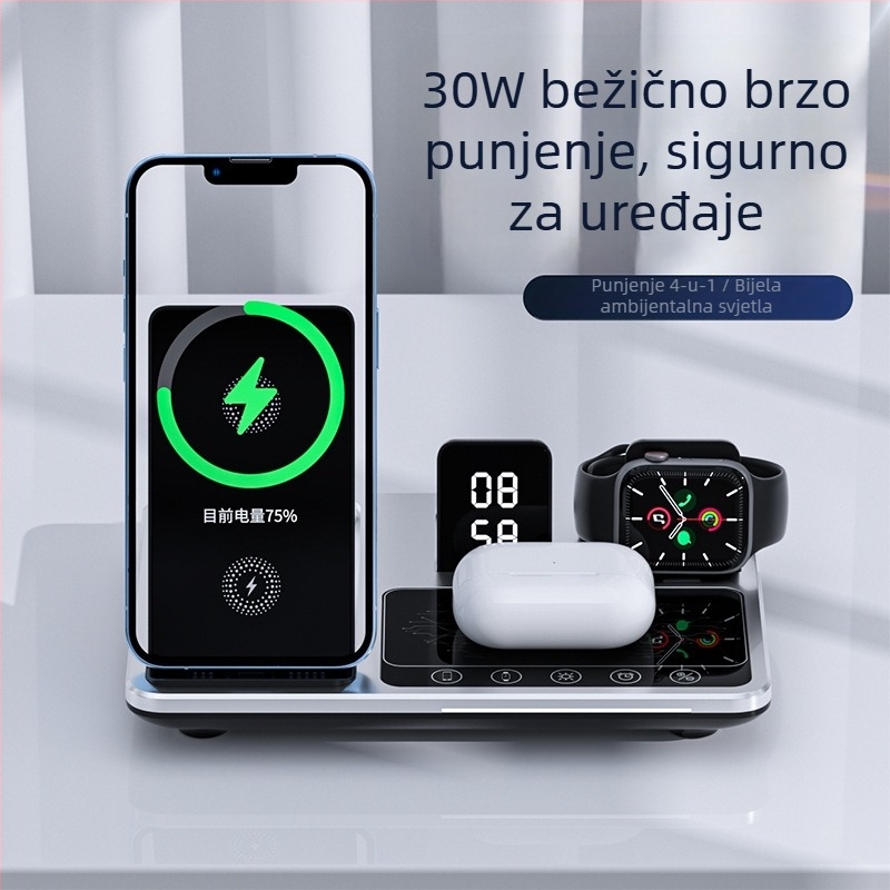 Pet u jednoj sklopivi stoja za bežično punjenje s automatskim senzorom za telefon, sat i slušalice — ABS, stolni, univerzalni