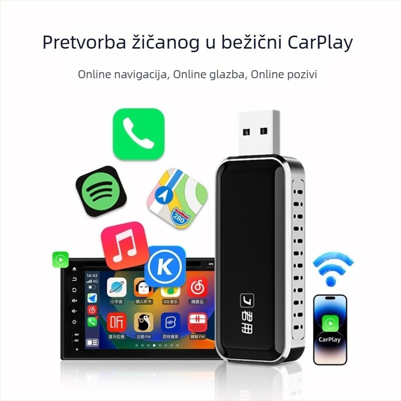 Kutija za automobilsku povezanost U2+ — Bežični CarPlay za Apple, USB Plug-In, aluminijska legura, dual-core, 1GB RAM