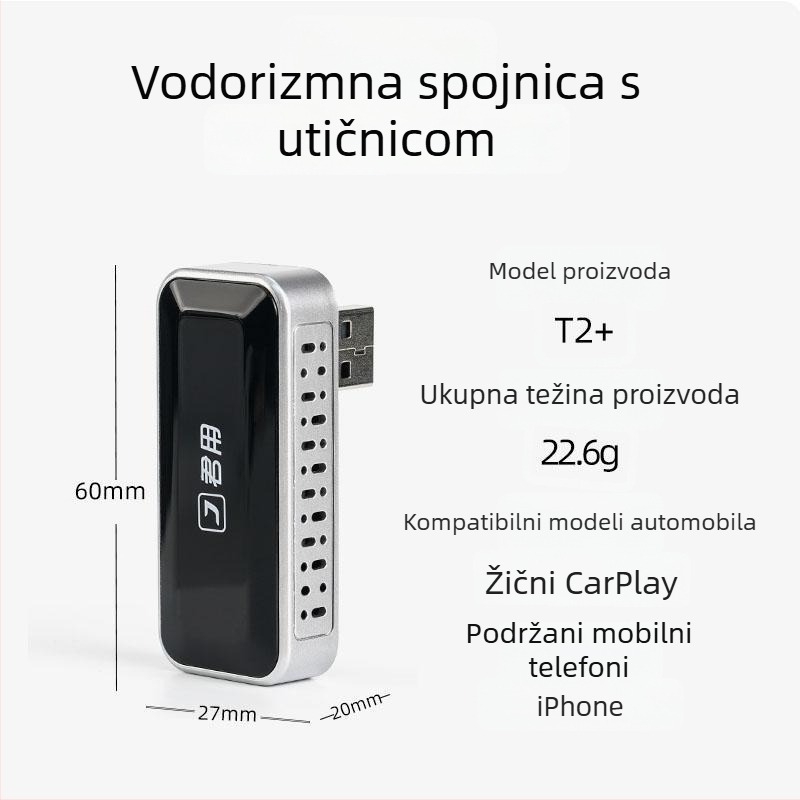 Kutija za automobilsku povezanost U2+ — Bežični CarPlay za Apple, USB Plug-In, aluminijska legura, dual-core, 1GB RAM