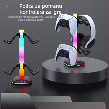 RGB osvijetljeni 4-u-1 stalak za prikaz kontrolera PS4/PS5/Xbox/Switch i slušalica; ABS materijal; odvojivi USB priključak za punjenje.