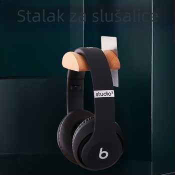 Zidni držač za headset – Beech Wood & Stainless Steel, model BJ-011, marka Dripping Flood, zidni kuka s ljepilom, za slušalice, OEM