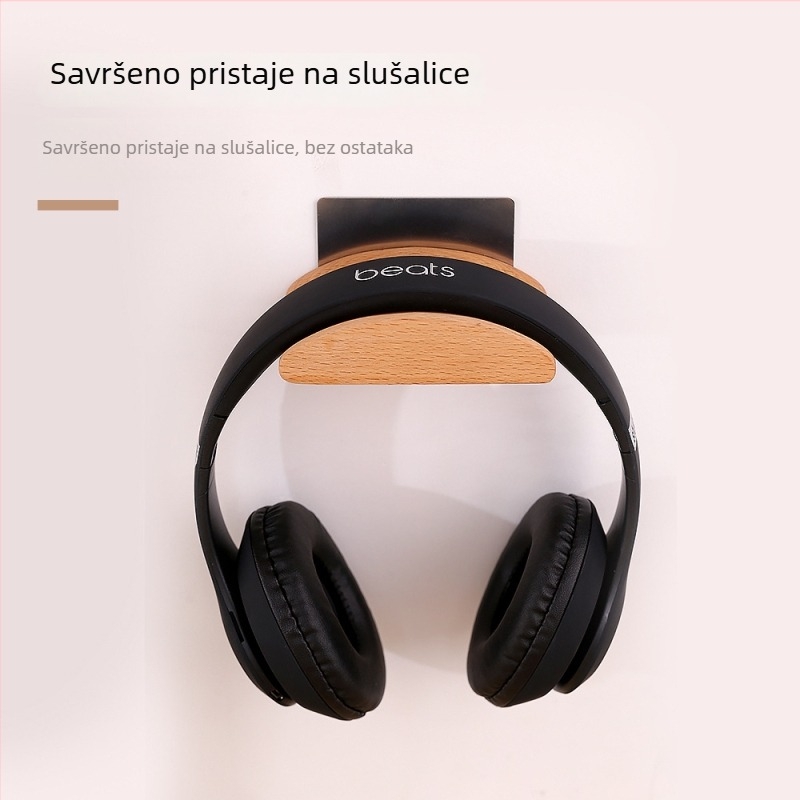 Zidni držač za headset – Beech Wood & Stainless Steel, model BJ-011, marka Dripping Flood, zidni kuka s ljepilom, za slušalice, OEM