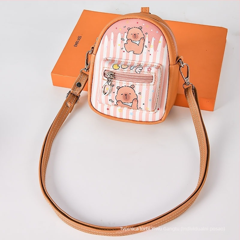 Kapibala Mini crossbody torba – Anime uzorak, Dječji stil, PU materijal, Poliester podstava, Lagana
