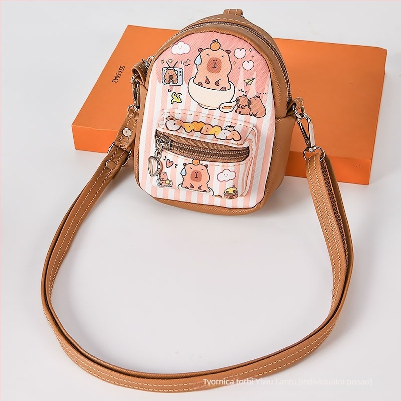Kapibala Mini crossbody torba – Anime uzorak, Dječji stil, PU materijal, Poliester podstava, Lagana