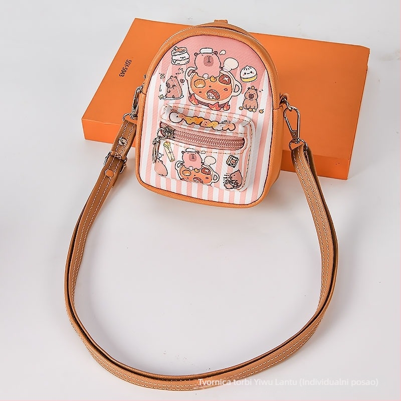 Kapibala Mini crossbody torba – Anime uzorak, Dječji stil, PU materijal, Poliester podstava, Lagana