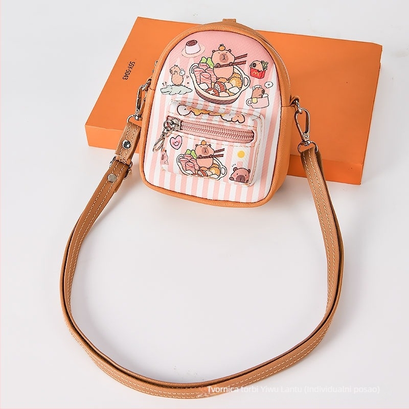 Kapibala Mini crossbody torba – Anime uzorak, Dječji stil, PU materijal, Poliester podstava, Lagana