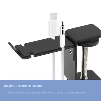 Stolni nosač za slušalice s dvostrukim kukama, 360° rotacija, metalna konstrukcija, bez bušenja