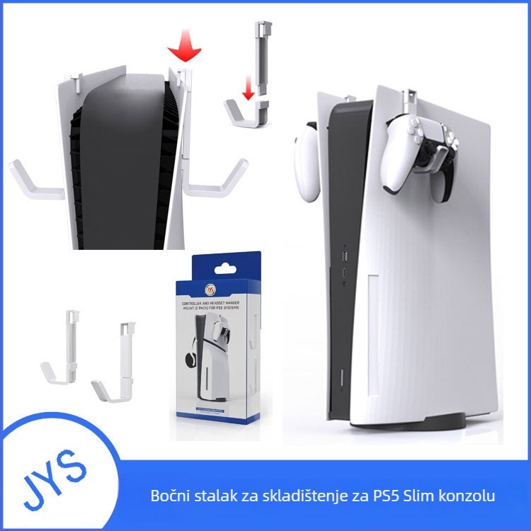 Bočni držač za PS5 Pro / PS5 Slim – držač za pohranu kontrolera i slušalica, uključuje 2 držača