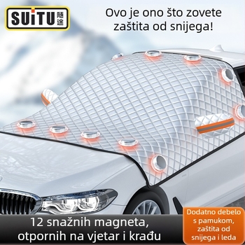 Sjenilo za prednje staklo automobila - teleskopsko, univerzalna prilagodba, aluminizirani film + nanesena pamuk + crna netkana tkanina, 465 g, Zgušnjen stil (Materijal: aluminijirani film + nanesena pamuk + crna netkana tkanina; Ugradnja: teleskop; Primjen